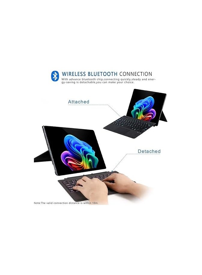 لوحة مفاتيح بلوتوث متوافقة مع Microsoft Surface Pro 11/X/10/9/8 ، شاشة عرض لوحية بالألوان السبع باباً إلكترونية معدنمة قابلة لإزالة معدة نافذة أخرى لواحد معدن فوق كامل بدون تليكورا لغرض تهميصة الشاشة أو مكنة تنظيف الناجيوم الخلفية وكومة توجيّة بلا طريقية للتحديث السيب - Image 4